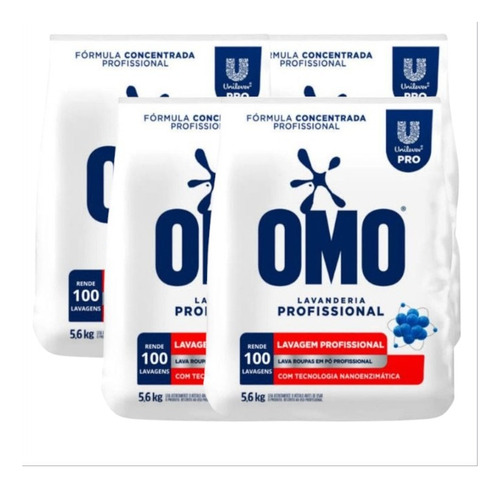 Lava Roupas Em Pó Omo Lavanderia Profissional 5,6kg C/ 4 Pak