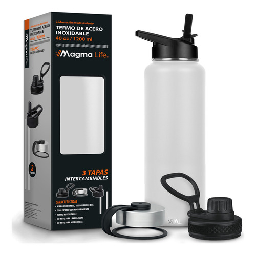 Termo Para Café Y Agua 3 Tapas 40 Oz Acero Inoxidable 1.2 L Color Blanco