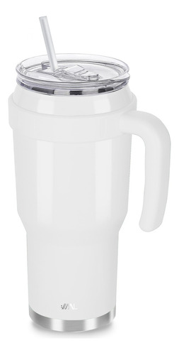 Termo Acero Inoxidable 40 Oz Tapa Hermética 2 Popotes 1.2 L Color Blanco