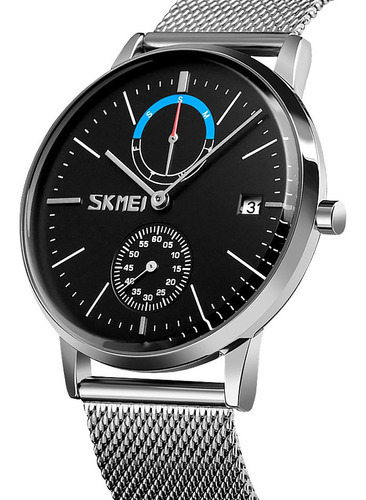 Reloj Hombre Skmei 9182 Acero Minimalista Elegante Clasico Color De La Malla Plateado Color Del Fondo Negro