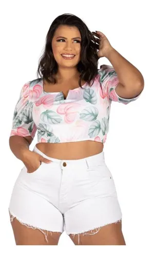 Short jeans cheap branco plus size