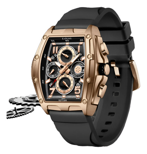 Reloj Pulsera Lige 89110 Hombre Elegante Negro Dorado