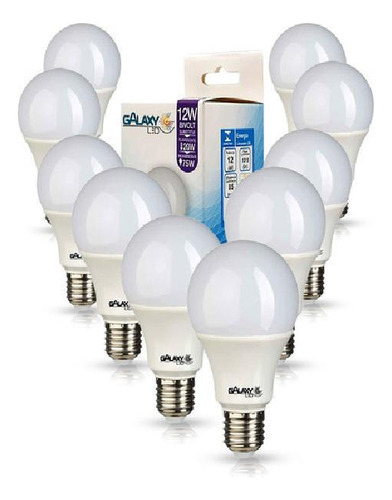 Kit 10 Lâmpadas Led Bulbo Branca 12w 6500k E27 Bivolt Galaxy