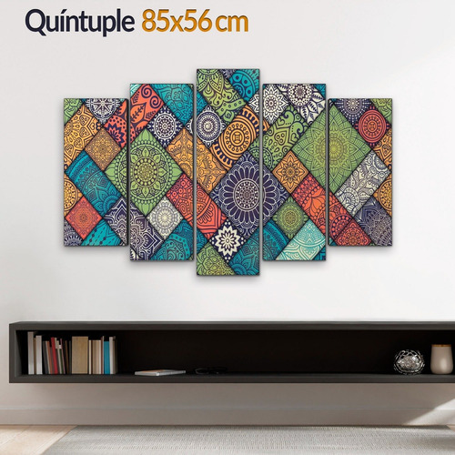 Cuadro Decorativo Moderno Colores Mandalas Jd-0336 M Quíntuple 85x56 Cm Sin Marco