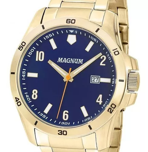 Relógio Masculino Magnum Dourado Azul Ma33095a Original