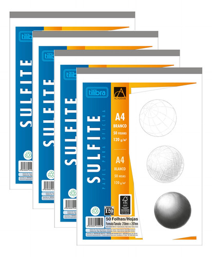 Bloco Desenho Sulfite A4 Branco, 120g, Kit C/4 Bloc Tilibra