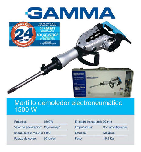 Imagen 5 de 9 de Martillo Demoledor Gamma G1952 1500w Percutor Amortiguador