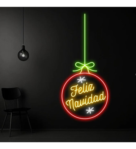 Letrero Led Neon Bambalina Feliz Navidad Lazo Ancho 34cm