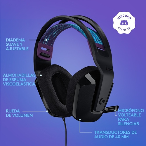 Imagen 7 de 9 de Audífonos gamer Logitech G Series G335 981-000977 negro