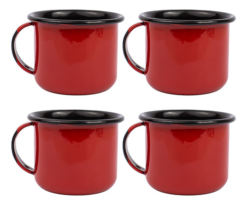 Jogo 4 Canecas Esmaltadas Retrô 90ml Xícaras Ágata Para Café Cor Vermelho Vermelho