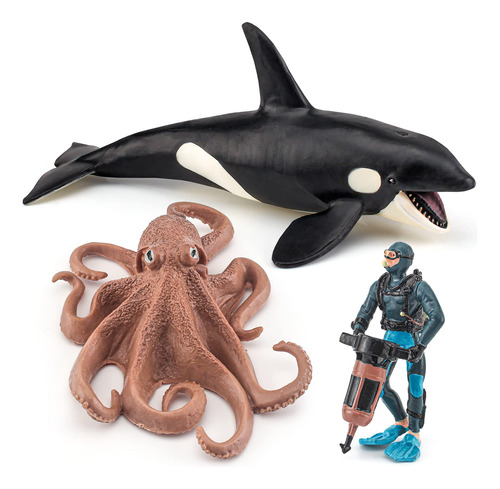 Conjunto De 3 Figuras De Animales Marinos Del Oceano Y Mar, 