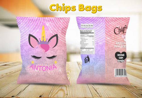 Chip Bag Kid Imprimible Bolsitas Unicornios Envioxmail