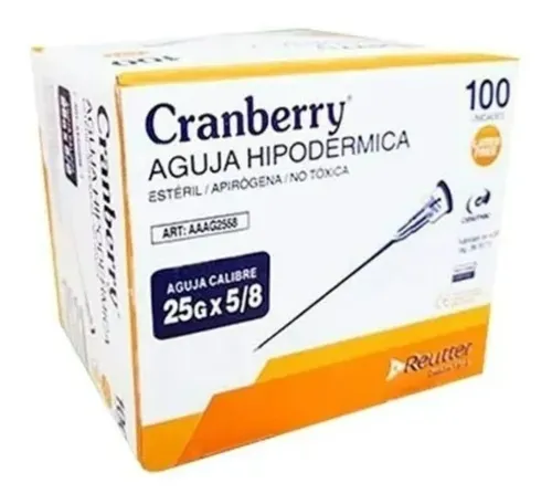 Aguja HiPodérmica 25g X 5/8 Cranberry 100 Undidades Cuotas sin interés