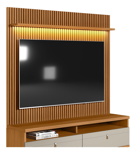 Sala De Estar Painel Para Tv 75 Pol Orizon Nature Off White