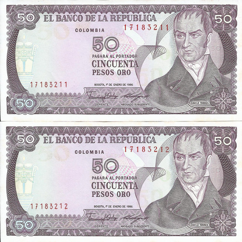 Duo Números Consecutivos, 50 Pesos 1 Enero 1986