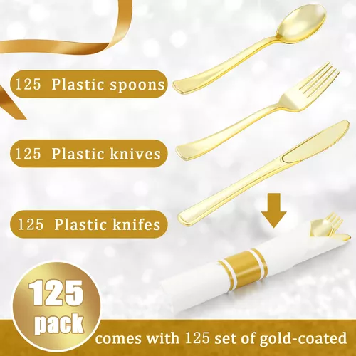 [500] Kit de cubiertos desechables envueltos blancos resistentes 4 en 1 -  Tenedor/cuchara/cuchillo/servilleta - Kit de cubiertos desechables,  perfecto