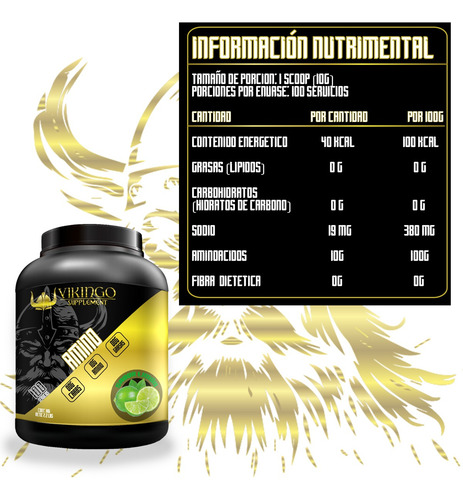 Aminoácidos En Polvo Vikingo 1 Kg Varios Sabores 100 Servis Limón