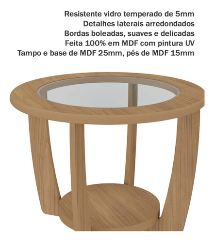 Mesa De Centro Mdf 60 Cm Sala De Estar 4575 Carvalho Arly Cor Marrom