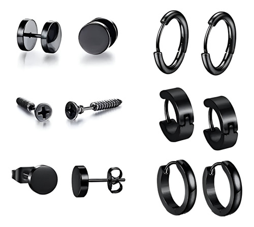 Pack 6 Pares Aretes Hombre Piercing Y Argollas Moda Eboy