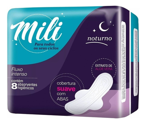 Absorvente com Abas Suave Noturno Mili Pacote 8 Unidades