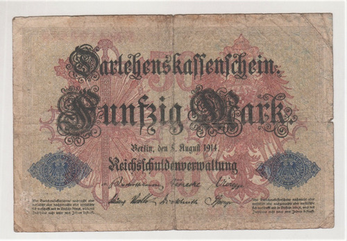 Billete De Alemania 50 Mark Año 1914 Primera Guerra (c85)