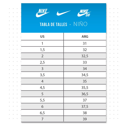 talla nike niños