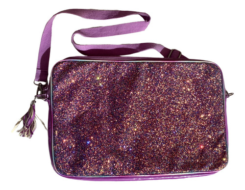 Bolso Para Notebook Morado Con Brillos 2 Bolsillos