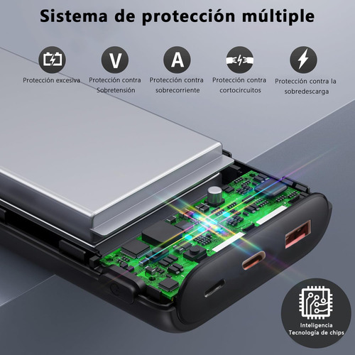 Power Bank 10000mah 22.5w Pd Carga Rápida Usb-c Lightning Negro