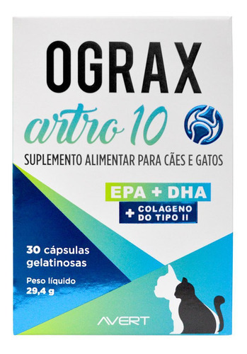 Ograx Artro 10 Suplemento Cães E Gatos 30 Cápsulas