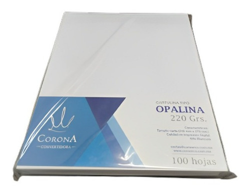 1000 Cartulina Opalina Tamaño Carta 220 Gr Color Blanco