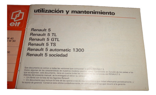 Renault 5 1981 Libro Manual De Usuario Original (Usado)