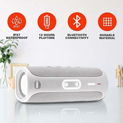 Imagen 5 de 7 de Parlante Jbl Flip 5 Inalambrico Impermeable Con Funda Blanco