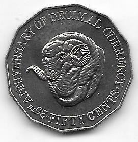 Moneda Australia 50 Centavos Año 1991 Cabeza De Ganado