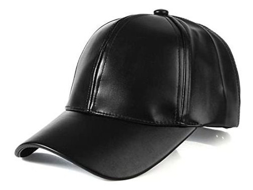 Gorra De Béisbol Negra De Cuero Pu Retro Ajustable Sombrero 