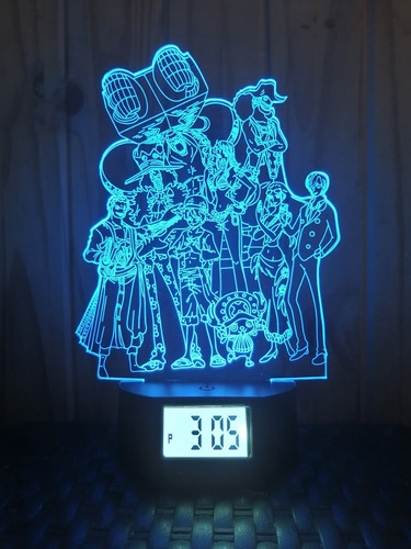 One Piece Lámpara Led Reloj Alarma 3d 7 Colores Muguiwaras