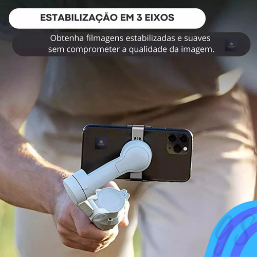 Estabilizador Gimbal Para Celular Câmera Com Fotos Profissionais Gollden Store Dobrável Luz Led Portátil Recarregável Mini Tripé Gs Cinza