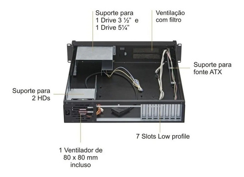 Gabinete Industrial 19¨rack 2u Preto Nilko Stand Network