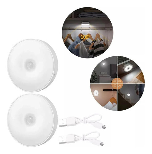 Pack X 2 Lámparas Sensor Luz Led Recargable Usb Inteligente Blanco