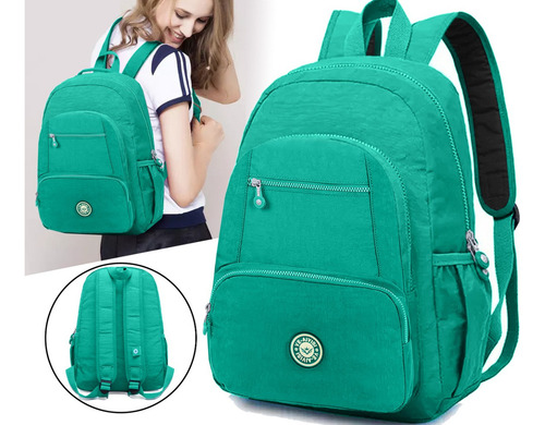 Mochila Bolsa Feminina Notebook Impermeável Reforçada Leve Cor Verde-claro