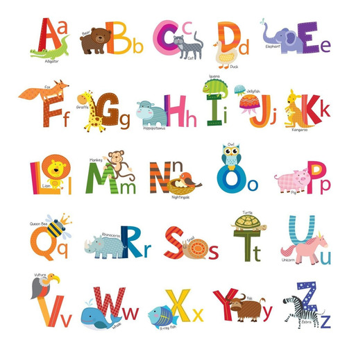  Ds Animal Alphabet Kids Wall Stickers Wall Decals Peel...