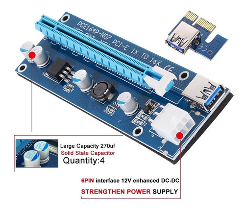 Riser Pci-e 16x A 1x - Ext X Usb 3.0 60 Cm Mineria V 007 Rig