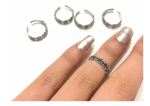 Anillo Midi De Flores, Para Falange. Ajustable En Plata 925.