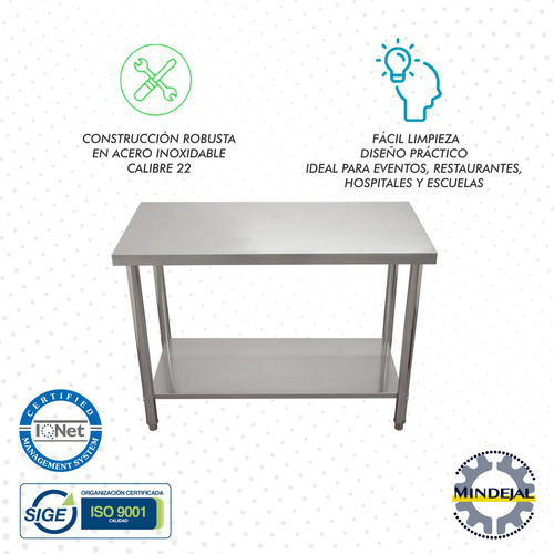 Mesa De Acero Inox 146x60x90 (mindejal) Color Gris