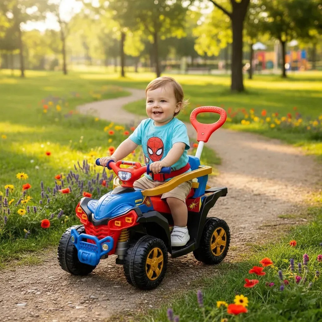 Carrinho De Passeio Infantil Quadriciclo Spider Andador Empurrador Baby Quad Aranha Com Buzina e Cinto