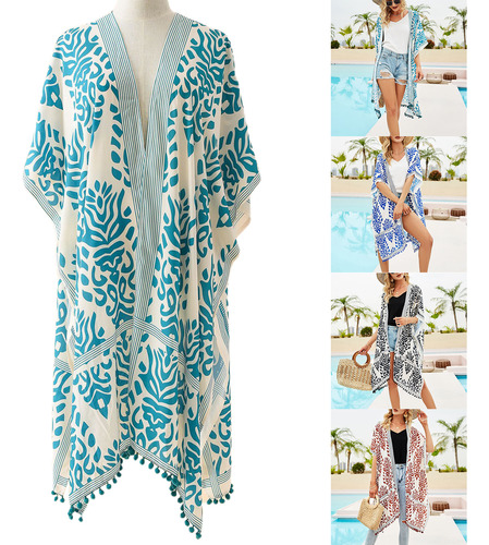 Cárdigan Tipo Kimono Para Mujer, Playa Y Verano, Holgado, Pa