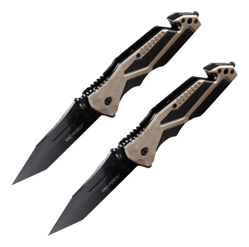 Cuchillos Táctico Con Mango, Mxkec-002, 2pzas, Cuchilla Ple Color Negro/Café