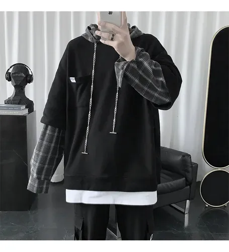 Sudadera Con Capucha De Patchwork A Cuadros Para Hombre - Es