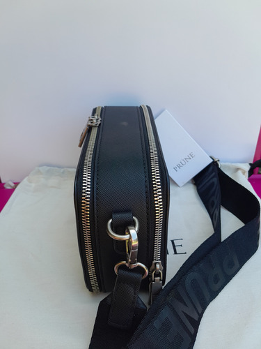 Bandolera Cartera Mujer Prune New Penny Efecto Cuero Negro Lisa Níquel Negro