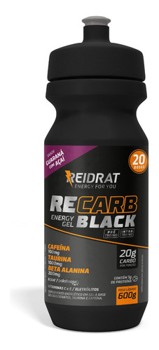 Recarb Energy Gel Black Cafeína 600g Squeeze - Reidrat Sabor Guaraná Com Açaí