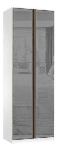 Guarda Roupa Modulado 2 Portas 2 Cabideiros 80cm Prime Lucia Cor Branco Ff/vidro Reflecta Prata